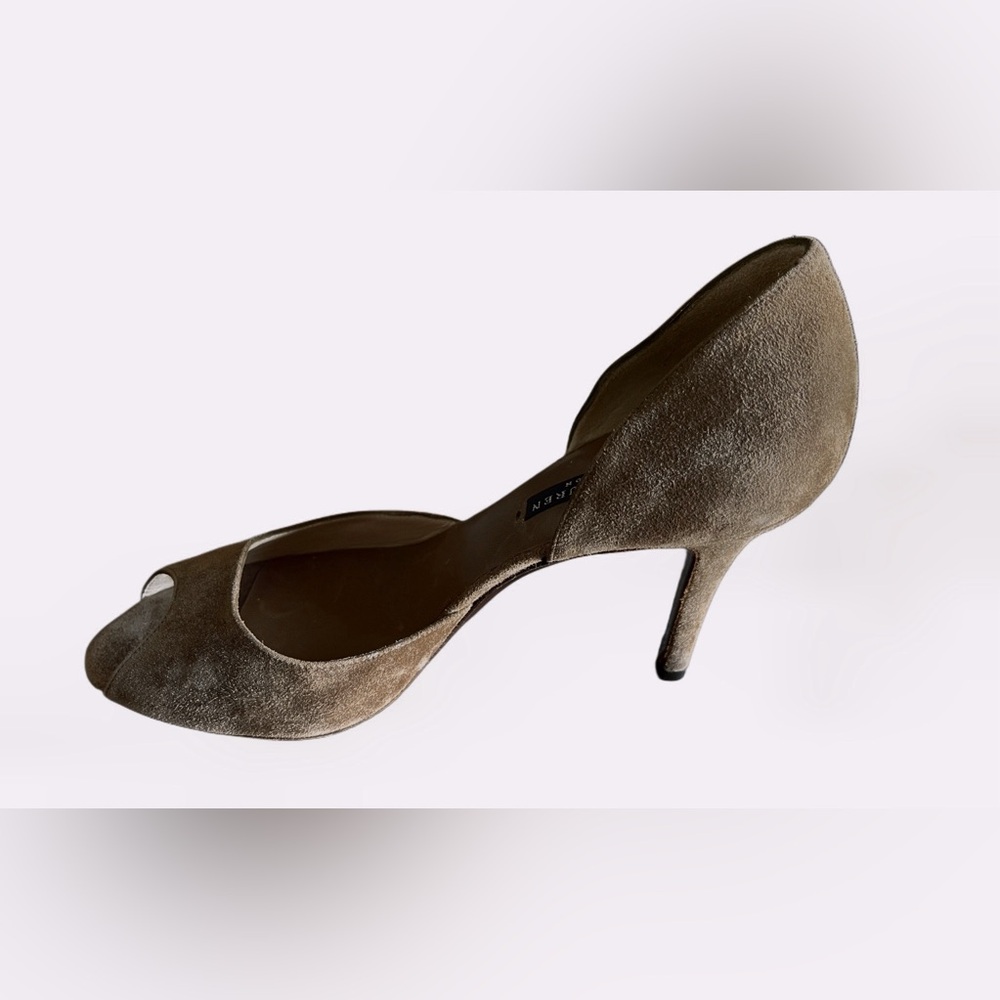 Ralph Lauren Purple Label Suede Brown Color Peep Toe Sexy Pumps Size 7 - Picture 7 of 17